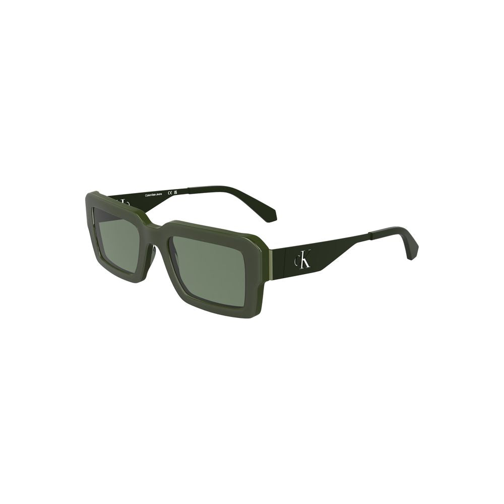 Calvin Klein Green Acetate Women Sunglasses with rectangular lenses and sleek design, featuring the iconic CK logo.