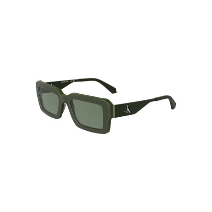 Calvin Klein Green Acetate Women Sunglasses with rectangular lenses and sleek design, featuring the iconic CK logo.