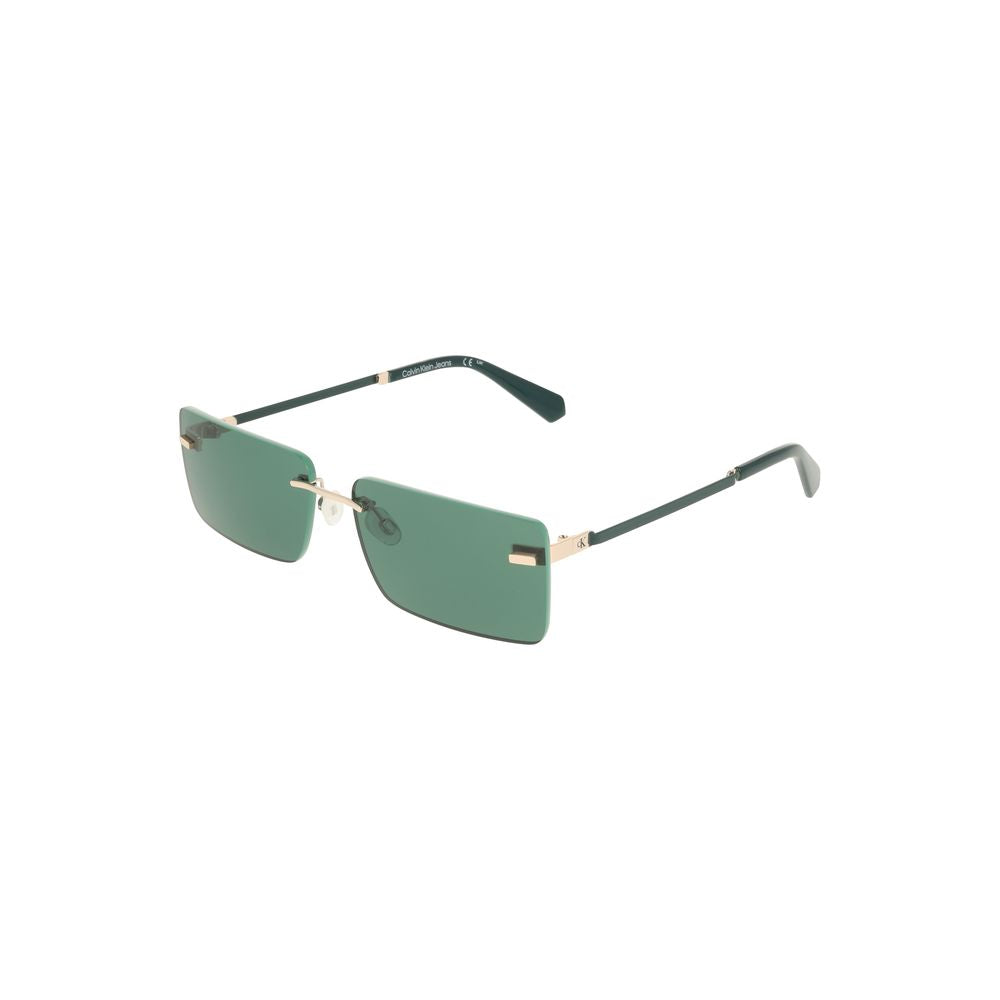 Calvin Klein Green Metal Women Sunglass with sleek rectangular green lenses and metal frame, perfect for fashionable trend-setters.