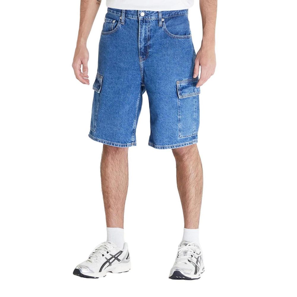 Calvin Klein Jeans Blue Cotton Bermuda shorts, men's spring/summer collection, made of 80% cotton and 20% recycled cotton.
