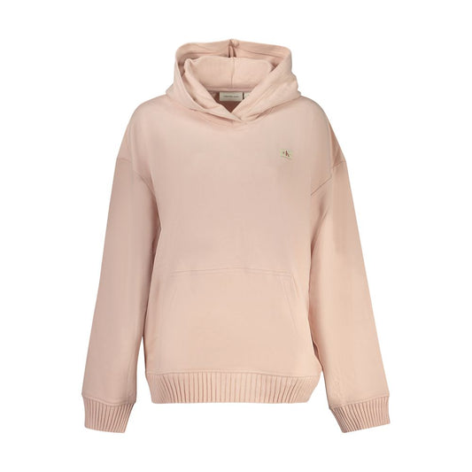 Calvin Klein Pink Cotton Women Sweater, hooded design with central pocket, featuring Calvin Klein logo, casual elegance and comfort.