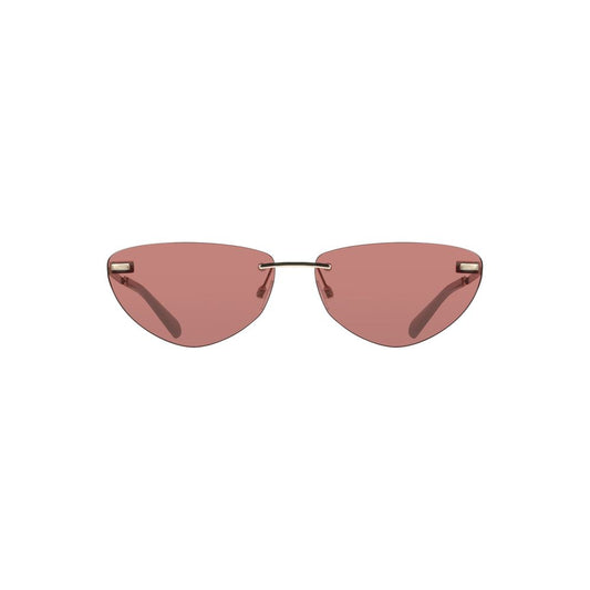 Calvin Klein Pink Metal Women Sunglass with drop-shaped pink lenses and lustrous metal frame, featuring iconic design and style.