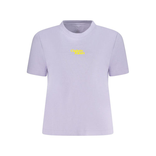 Calvin Klein Purple Cotton Women T-Shirt, featuring iconic logo and short sleeves, perfect for chic and comfortable fashion.