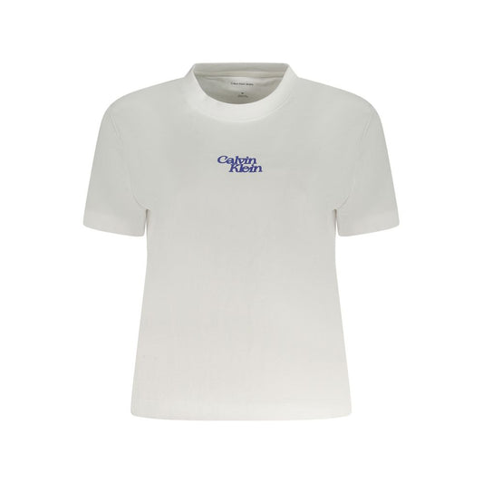 Calvin Klein White Cotton Women T-Shirt with logo print, short sleeves, crew neck, premium casual fashion.