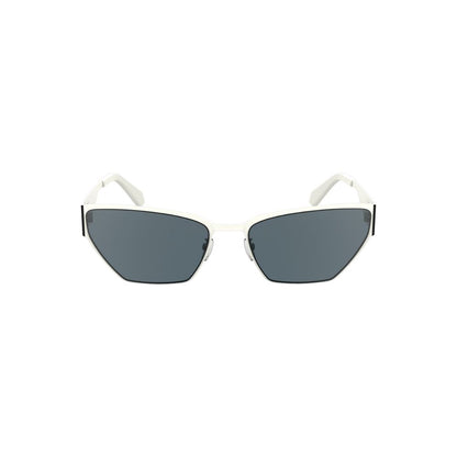 Calvin Klein White Metal Women Sunglass with sleek cat-eye design and smoke lenses.