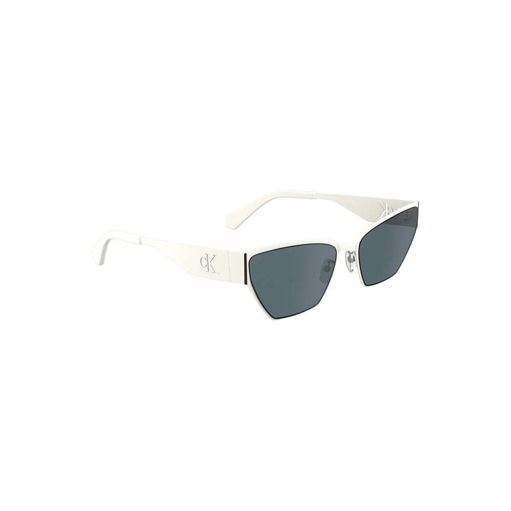 Calvin Klein White Metal Women Sunglass with cat-eye shape and smoke lenses