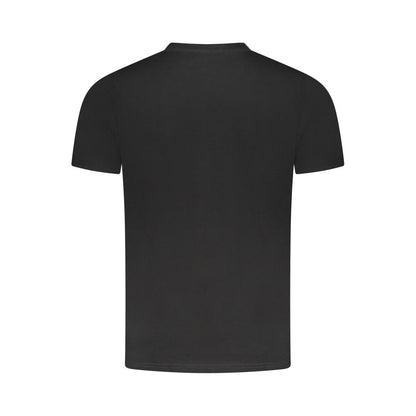 Cavalli Class Black Cotton Men T-Shirt with iconic logo and print, premium quality, back view, luxury fashion for modern style