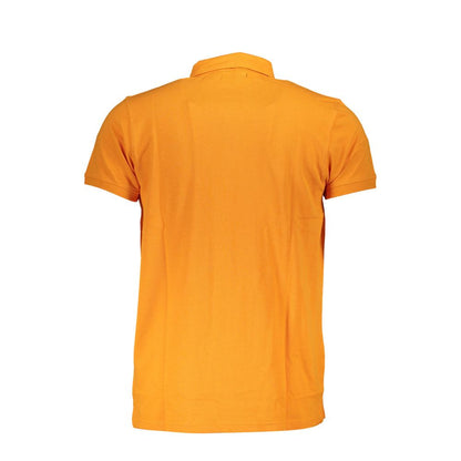 Back view of Cavalli Class Orange Cotton Men Polo Shirt showcasing vibrant color and fine cotton fabric.