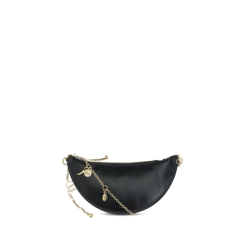 Chloé Icons Shoulder Bag in brown lambskin leather with gold chain and charm details, elegant and versatile cross-body fashion accessory.