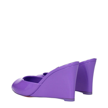 Christian Louboutin Purple Leather Wedge Sandals with 9.5 cm wedge and open toe, featuring patent leather for a stylish look.