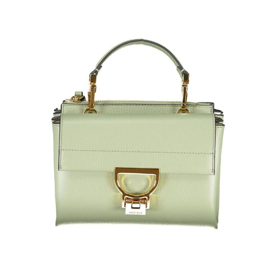 Coccinelle Green Leather Women Handbag with detachable handle and adjustable strap, elegant Italian-crafted Arlettis bag.