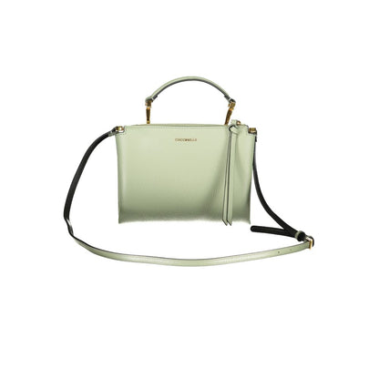 Coccinelle Green Leather Women Handbag with detachable handle and shoulder strap, elegant Italian design, two compartments.