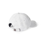 Comme Des Fuckdown White Cotton Hat featuring back view of adjustable strap and white beak visor.