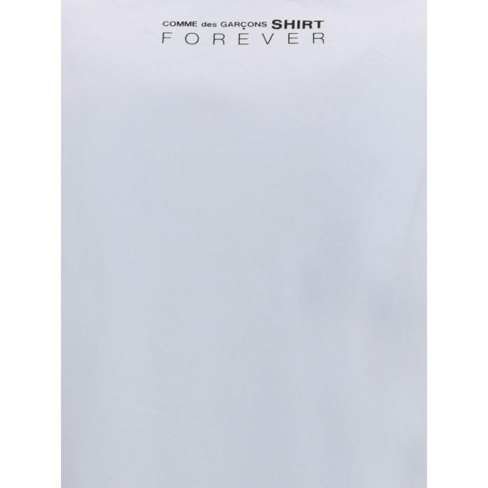 Comme Des Garçons White Cotton Long Sleeve T-Shirt with back logo print, emphasizing comfort and style for AW25.