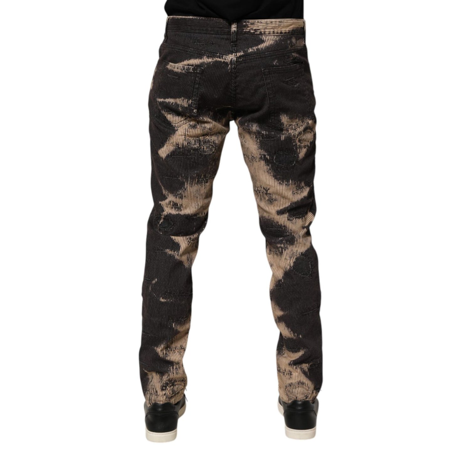 Dolce & Gabbana Beige Black Corduroy Tie-Dye Cotton Blend Pants - rear view showcasing unique design.