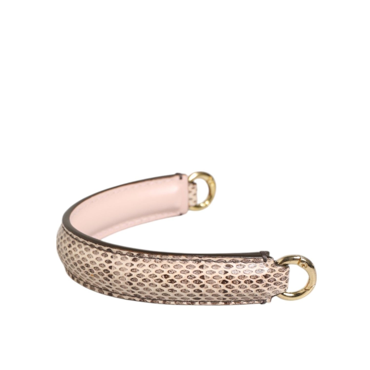 Dolce & Gabbana Beige Brown Snakeskin Leather Gold Ring Shoulder Strap with luxurious Ayers leather texture for handbags.