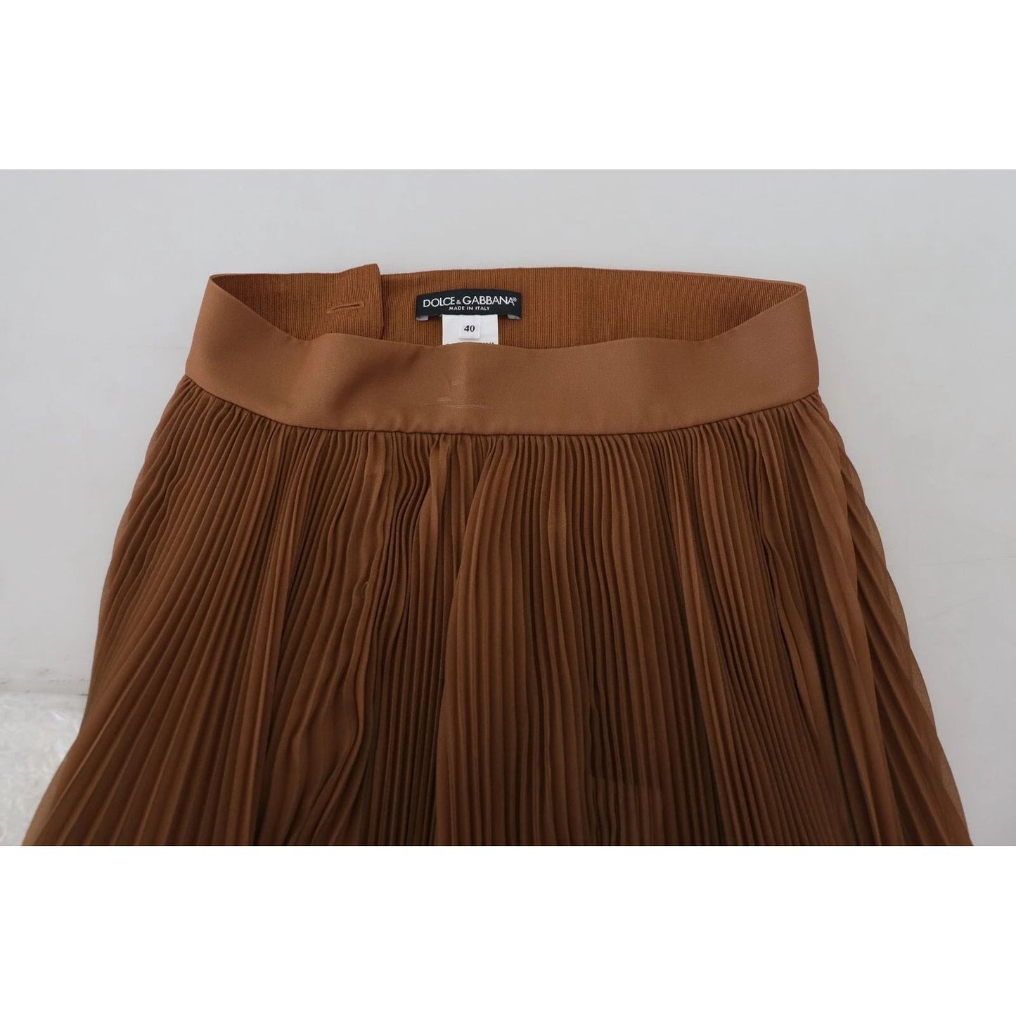 Dolce & Gabbana Beige Longuette Plisse Chiffon Midi Skirt with pleated design and high waist detail