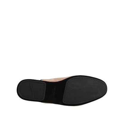 Dolce & Gabbana Beige Suede Leather Slides Flat Slipper Shoes