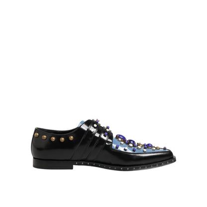 Dolce & Gabbana Black Blue Embellished MONKSTRAP Dress Shoes