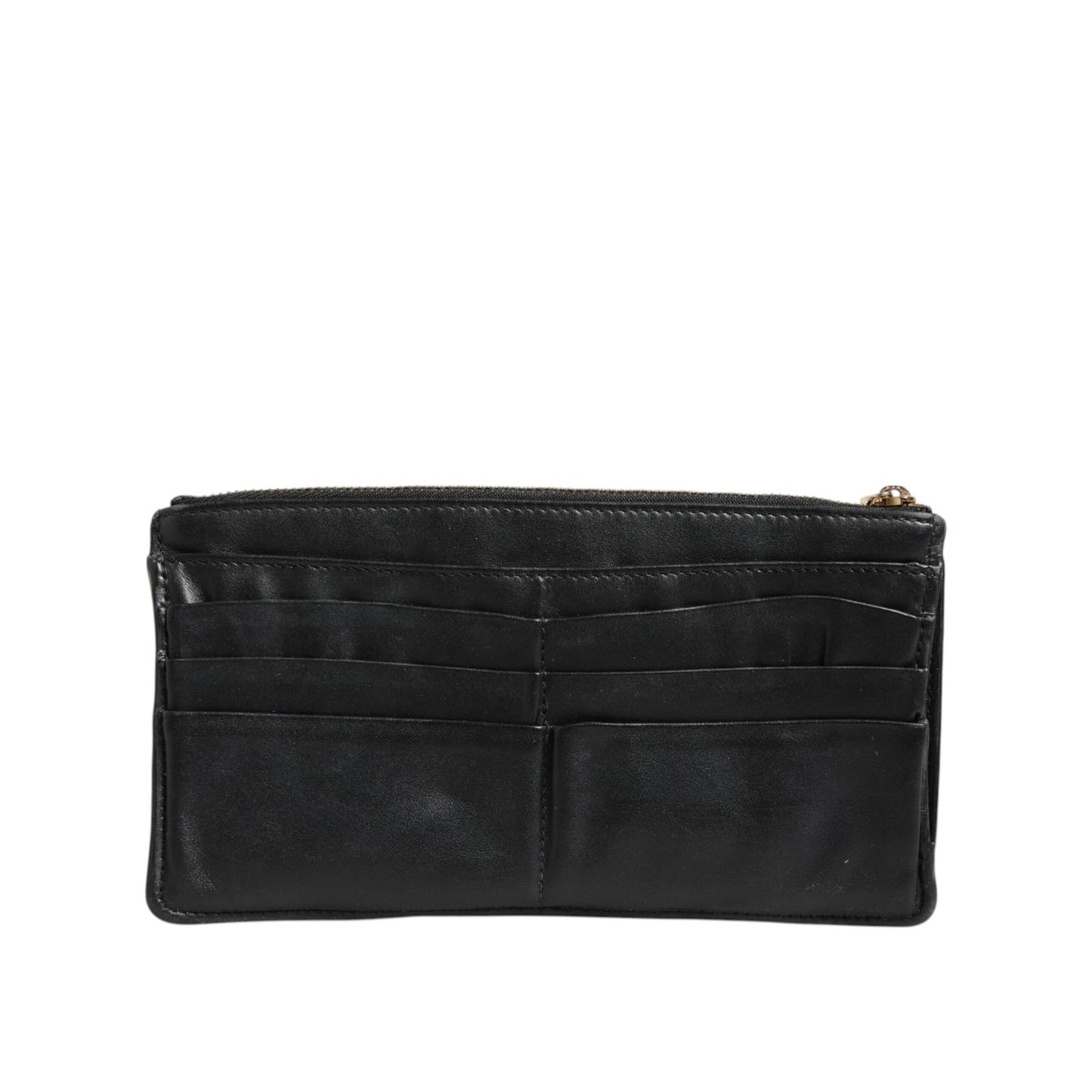 Dolce & Gabbana Black Calfskin Leather DG Logo Women Card Holder Wallet, preowned with scratches, zipper fastening, made in Italy.