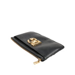 Dolce & Gabbana Black Calfskin Leather DG Logo Women Card Holder Wallet with zipper and logo detail.
