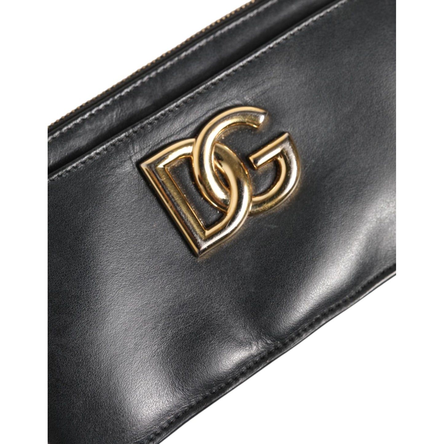 Dolce & Gabbana Black Calfskin Leather DG Logo Women Card Holder Wallet with engraved metal hardware