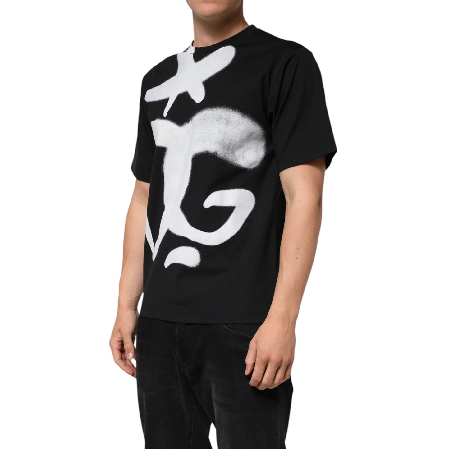 Dolce & Gabbana Black Cotton DG Logo Graffiti Short Sleeve T-shirt