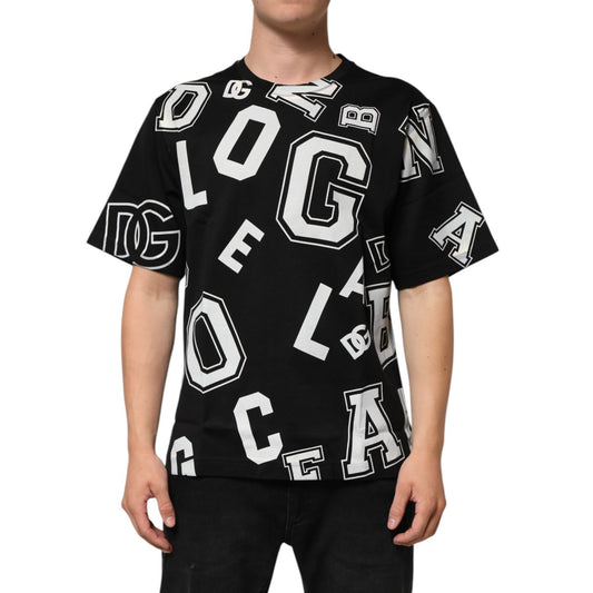 Dolce & Gabbana Black Cotton Letter Print Short Sleeve T-shirt