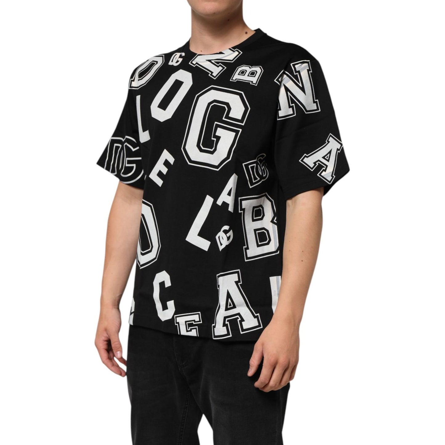 Dolce & Gabbana Black Cotton Letter Print Short Sleeve T-shirt