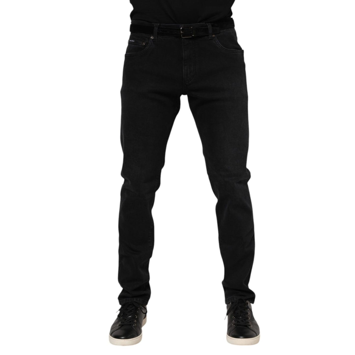 Dolce & Gabbana Black Cotton Logo Plaque Denim Jeans