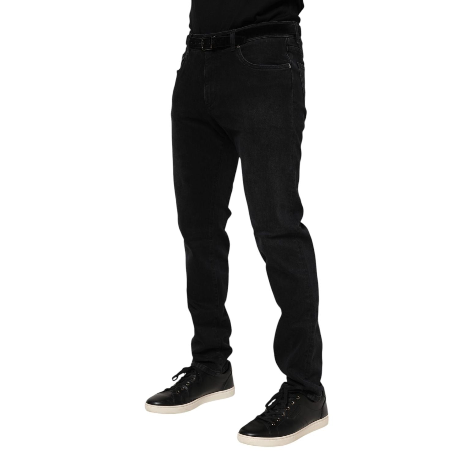 Dolce & Gabbana Black Cotton Logo Plaque Denim Jeans