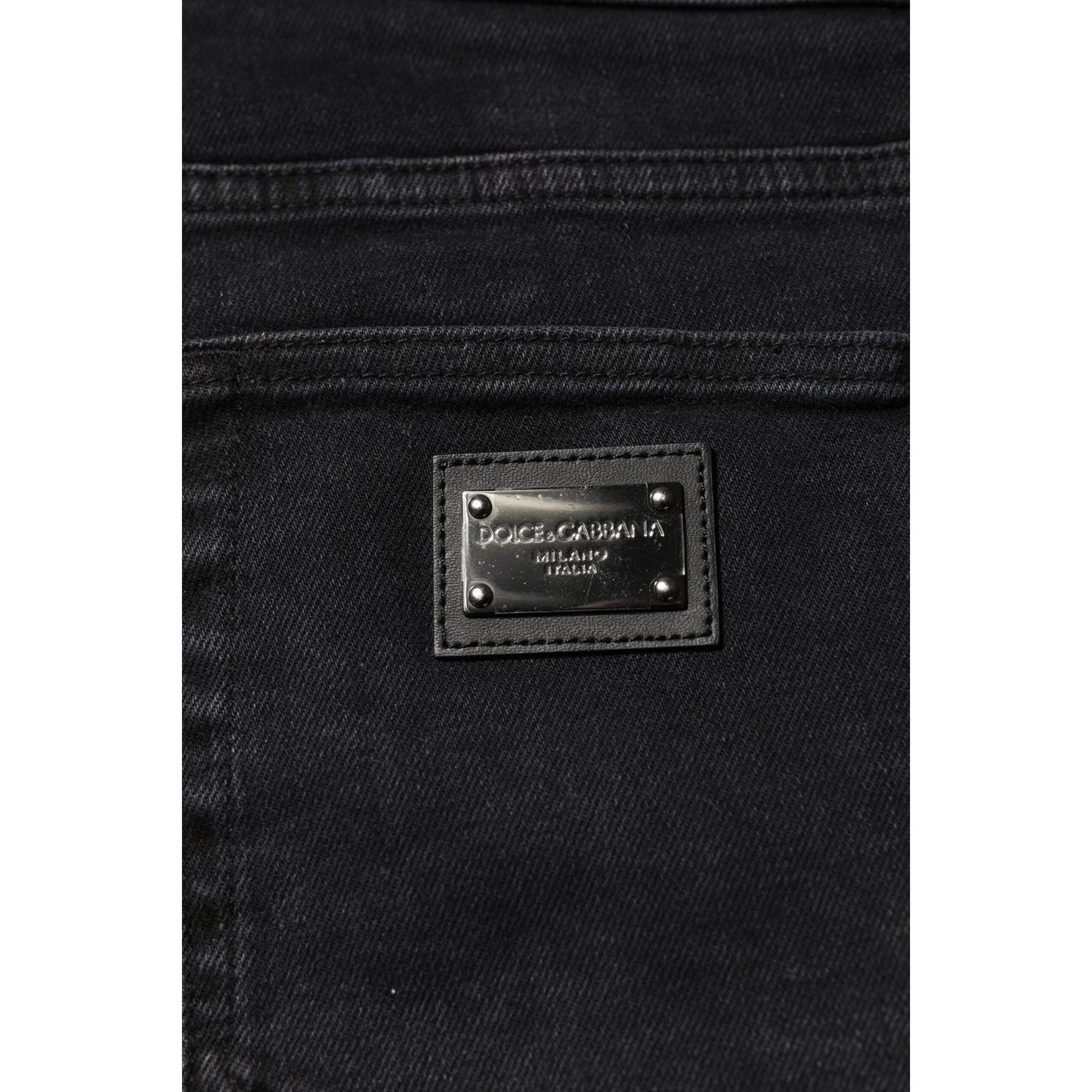 Dolce & Gabbana Black Cotton Logo Plaque Denim Jeans