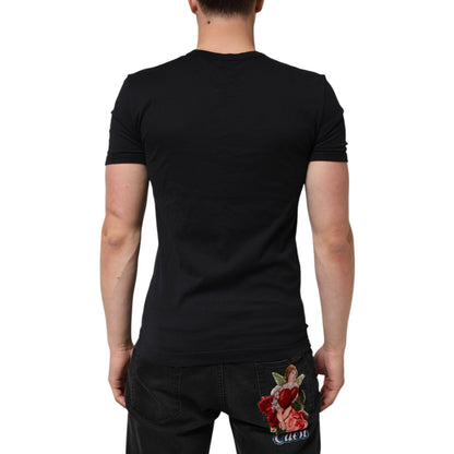 Dolce & Gabbana Black Cotton Plain V-Neck Men Shirt T-shirt