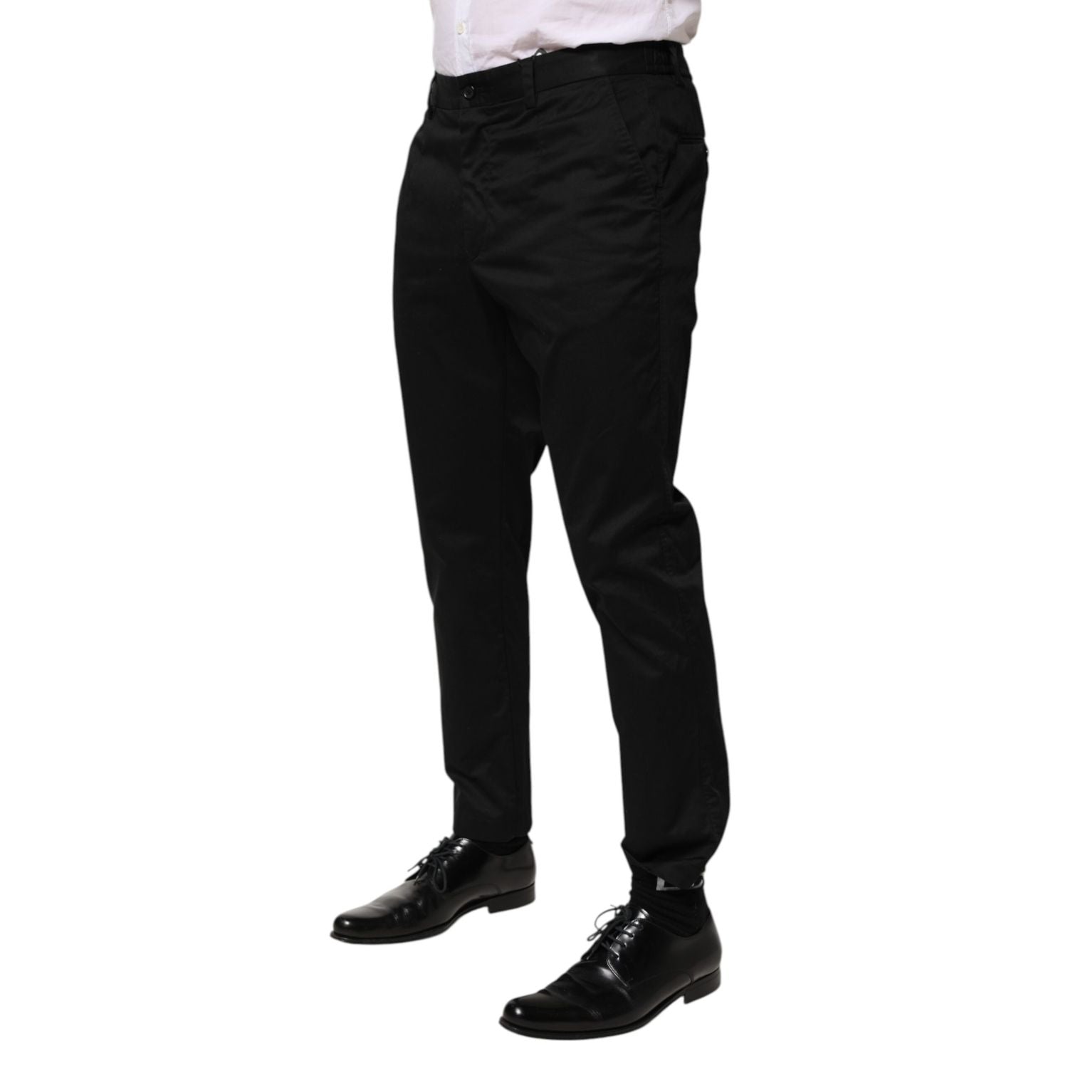 Dolce & Gabbana Black Cotton Tapered Men Formal Trousers Pants