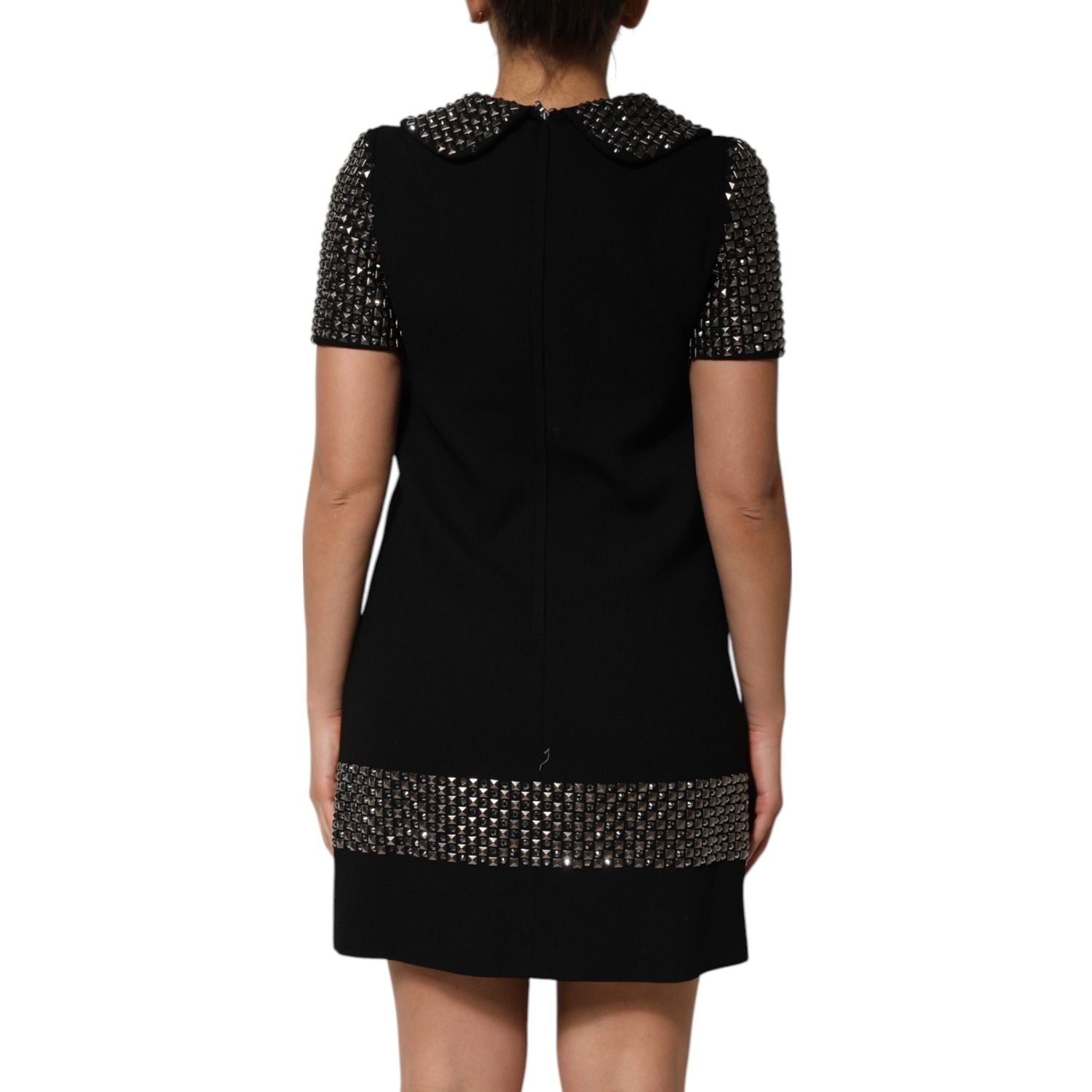 Dolce & Gabbana Black Crystal Embellished Collared Mini Dress