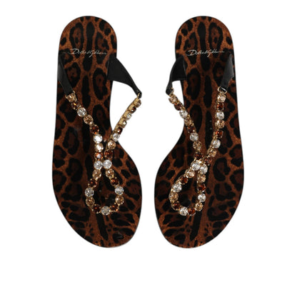 Dolce & Gabbana Black Crystals Flats Sandals Beachwear Shoes