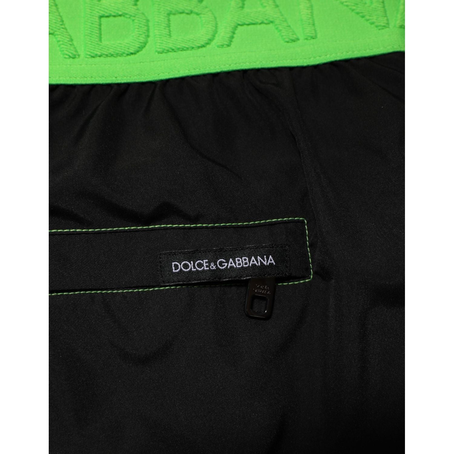 Dolce & Gabbana Black Green Logo Waistband Beachwear Short Swimwear