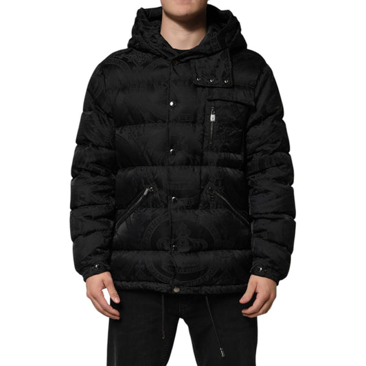 Dolce & Gabbana Black Jacquard Quilted Puffer Hooded Jacket