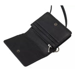 Open Dolce & Gabbana Black Leather Bifold Shoulder Sling Women Wallet with visible interior compartments and silver zipper details.