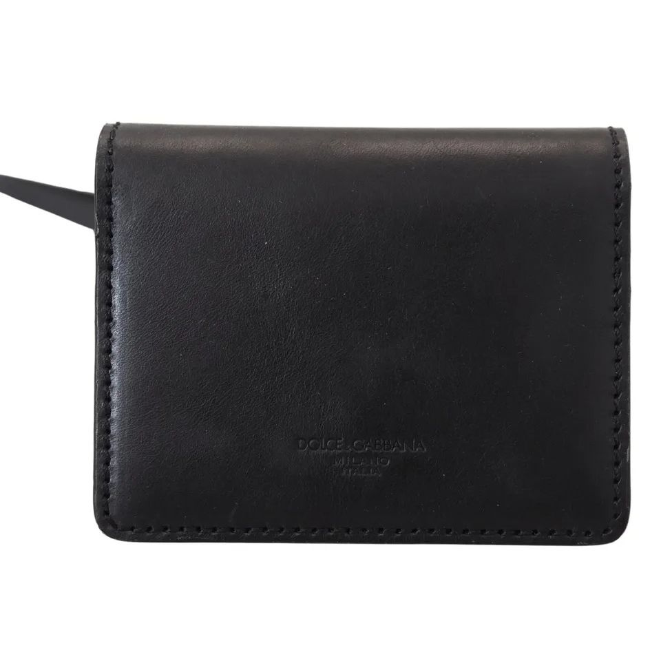 Dolce & Gabbana Black Leather Bifold Shoulder Sling Women Wallet with leather strap and silver detailing
