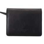 Dolce & Gabbana Black Leather Bifold Shoulder Sling Women Wallet with leather strap and silver detailing