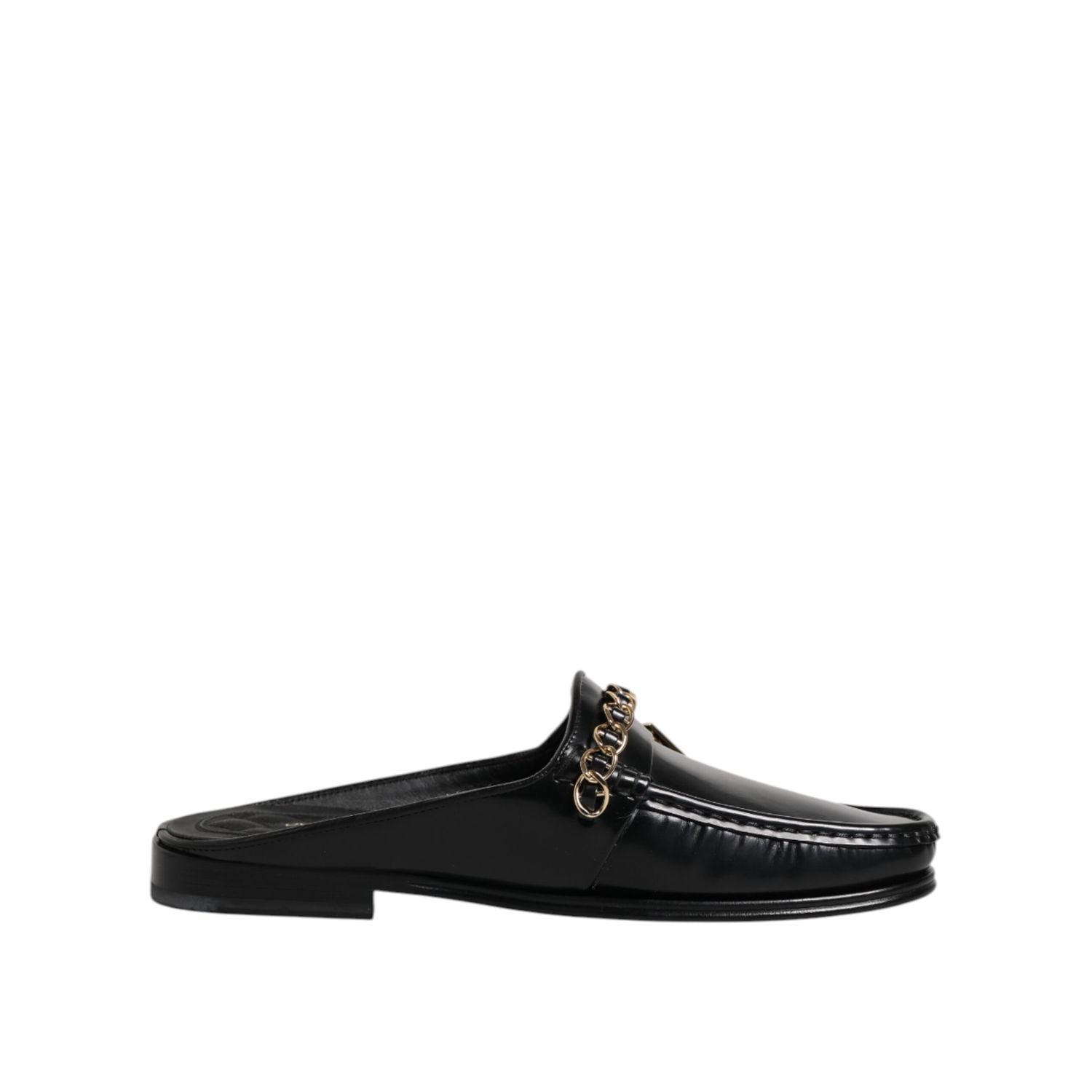 Dolce & Gabbana Black Leather DG Chain Embellished Sandals Shoes