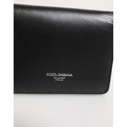 Dolce & Gabbana Black Leather DG Logo Bifold Card Holder Men Borse Wallet