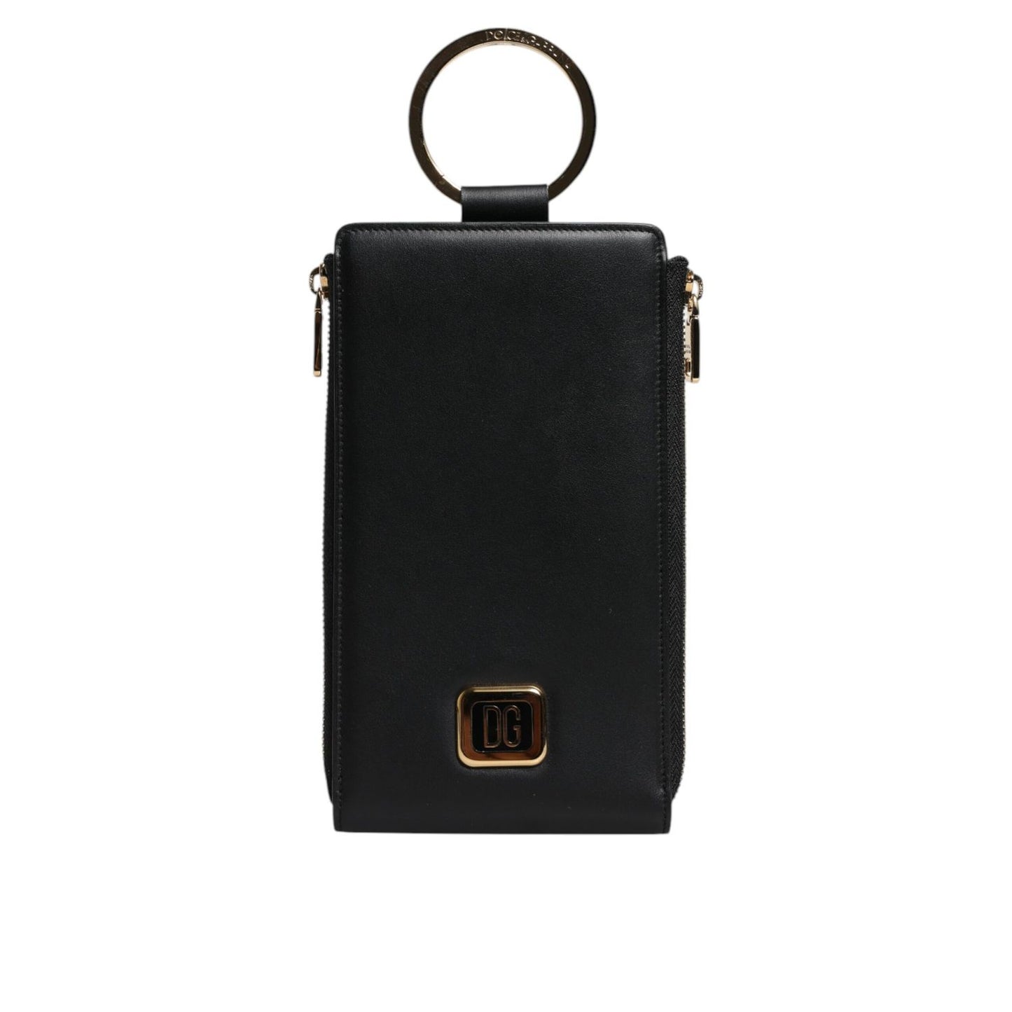 Dolce & Gabbana Black Leather Logo Plaque Neck Strap Card Coin Wallet Dolce & Gabbana