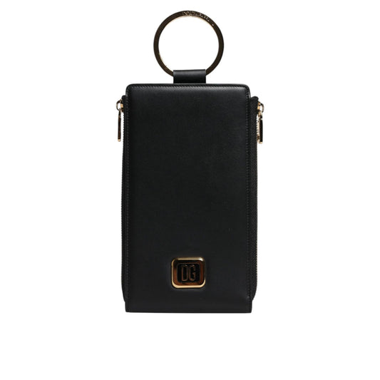 Dolce & Gabbana Black Leather Logo Plaque Neck Strap Card Coin Wallet Dolce & Gabbana
