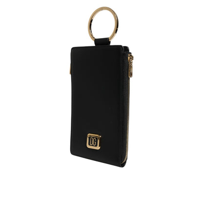 Dolce & Gabbana Black Leather Logo Plaque Neck Strap Card Coin Wallet Dolce & Gabbana