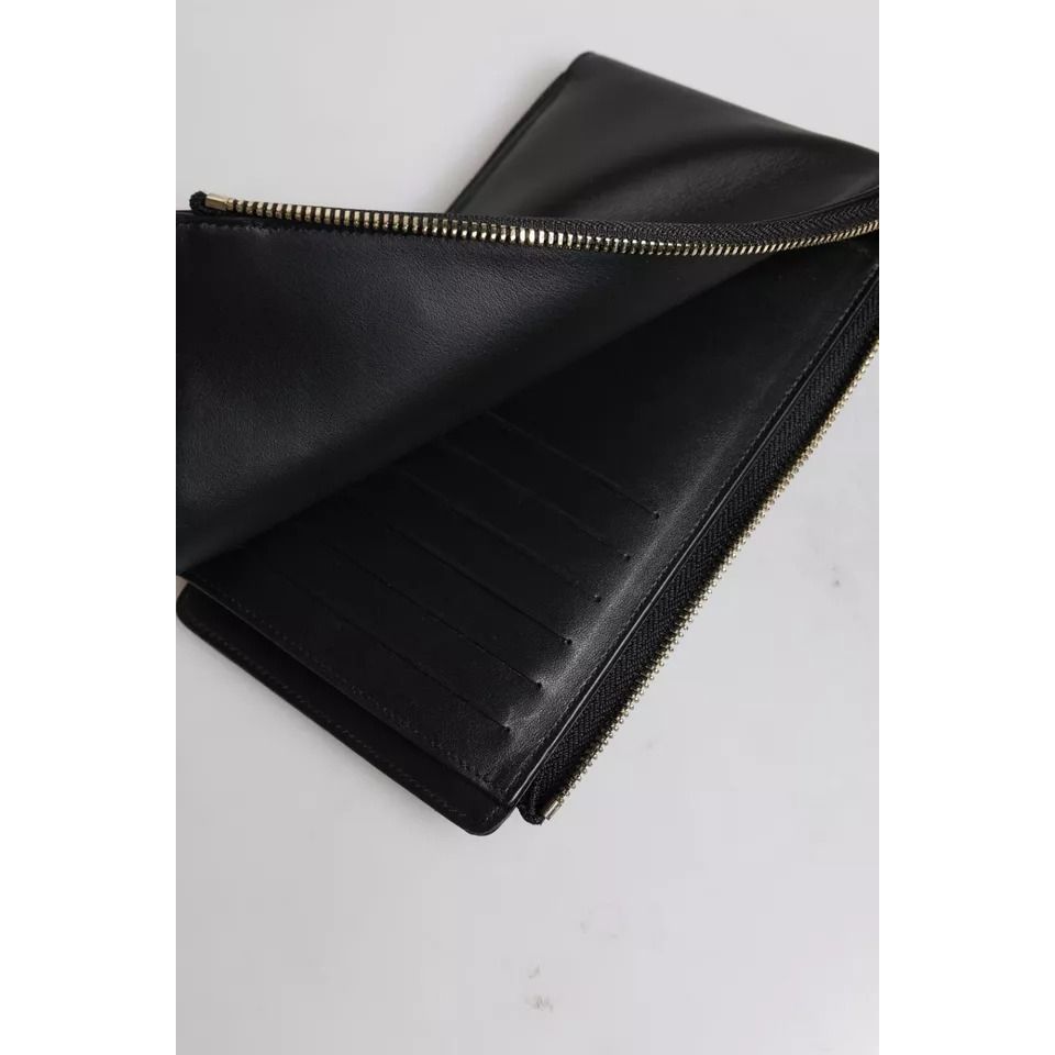 Dolce & Gabbana Black Leather Logo Plaque Neck Strap Card Coin Wallet Dolce & Gabbana
