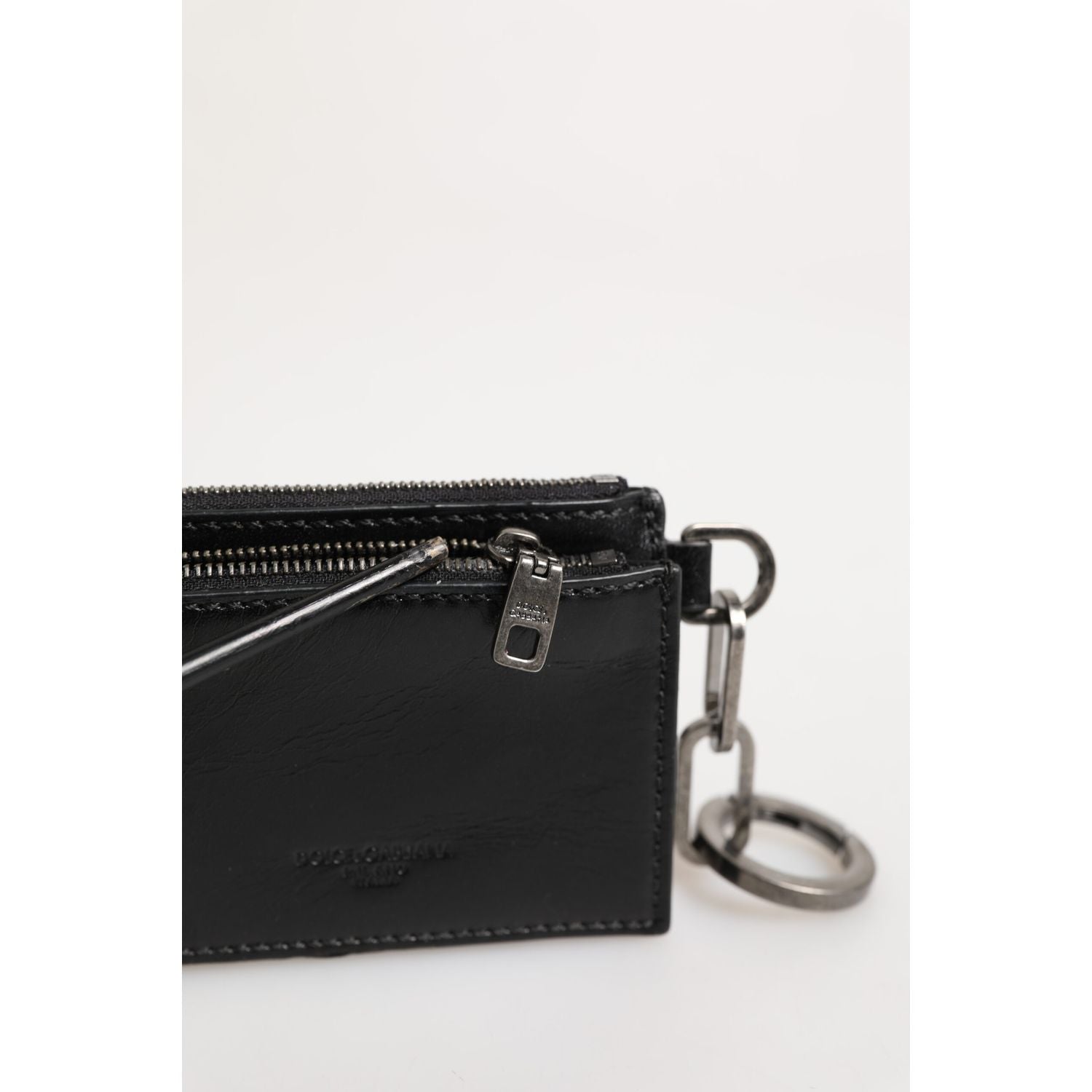 Dolce & Gabbana Black Leather Zip Logo Keyring Coin Purse Keyring Wallet