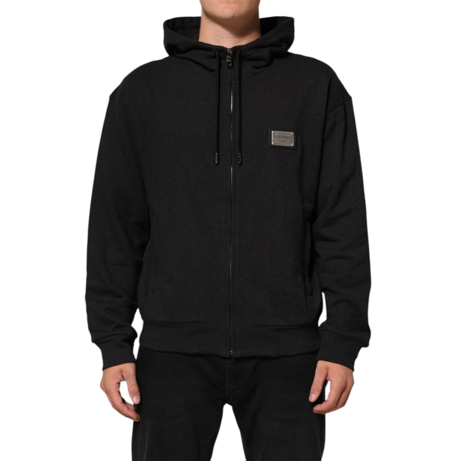 Dolce & Gabbana Black Logo FullZip Hooded Sweatshirt Sweater