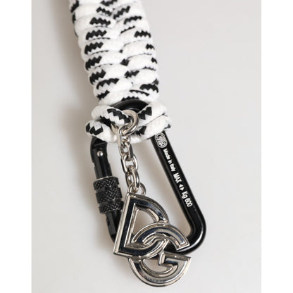 Dolce & Gabbana Black White Polyester Tape String DG Logo Keychain Keyring